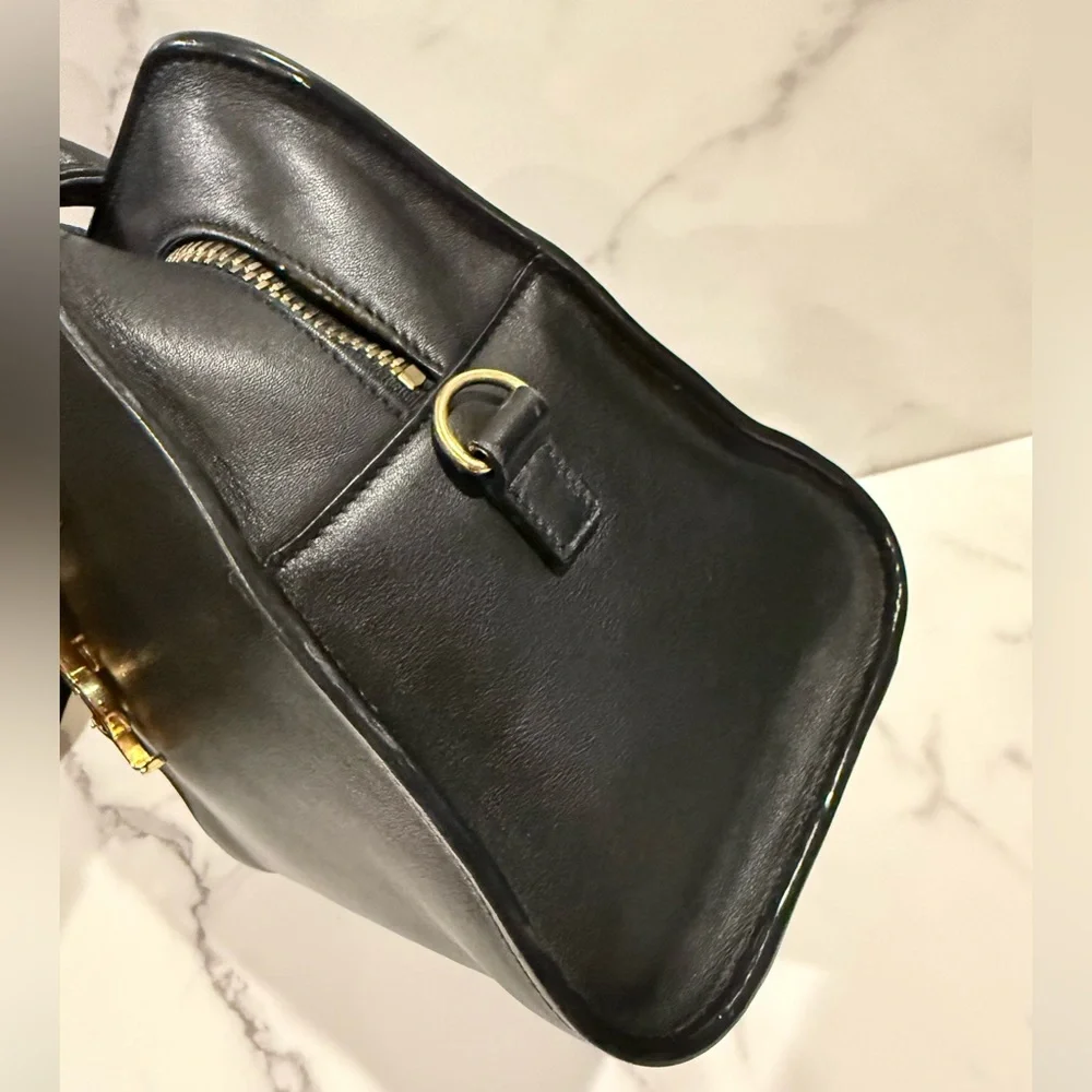 Yves Saint Laurent Black Leather Top-Handle Bag with Gold Hardware